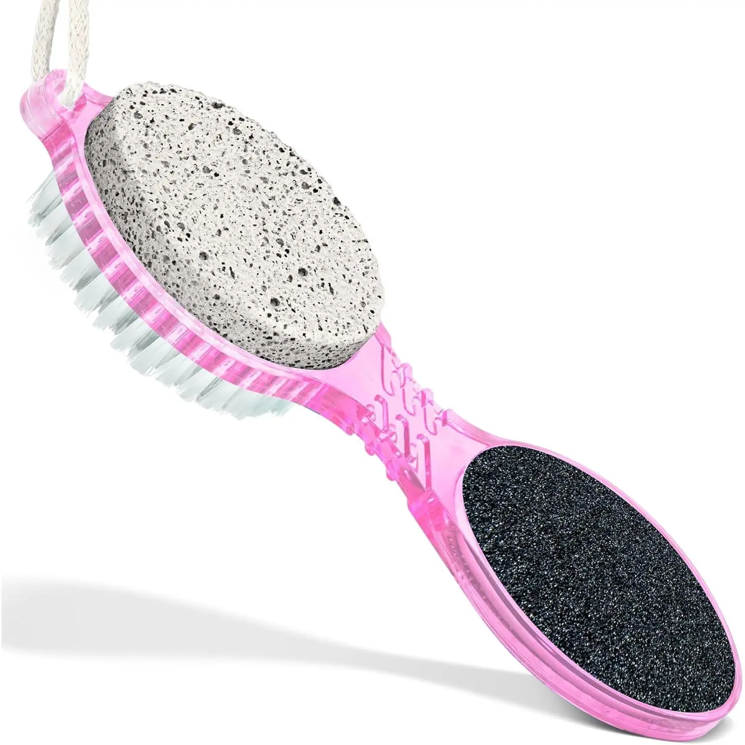 (4 in 1) Pedicure Paddle Kit Tool with Pumice Stone for Feet, Foot Hand Toe Nail Cleaning Brush, Metal File and Emery Board, Manicure Foot Rasp Callus Remover Pedi Set (Pink, 1 Pack)