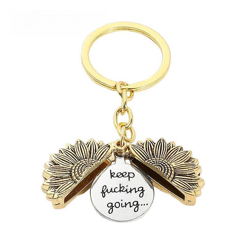 Sunflower Keychain Inspirational Gifts for Women Men Birthday Christmas Gifts for Best Friend Student Graduation - Keep Fucking Going Keychain