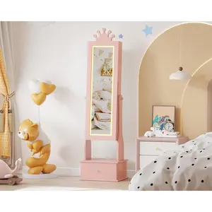 46" Jewelry Cabinet with Full-Length Mirror,Freestand Mirror with Storage Drawers,Vanity Dress Up Mirror with Jewelry Organizer,Jewelry Armoire for Bithday(Light Pink)-B