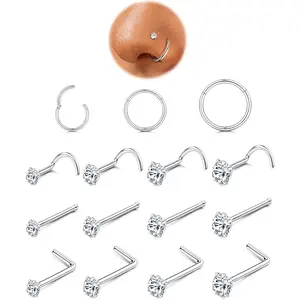MILACOLATO Nose Rings for Women - 14K Plated Gold Filled Hypoallergenic Surgical Steel Nose Ring Hoops 18G/20G Small Cute CZ Straight Screw L Shaped Nose Studs Piercings Jewelry for Women Men 15Pcs