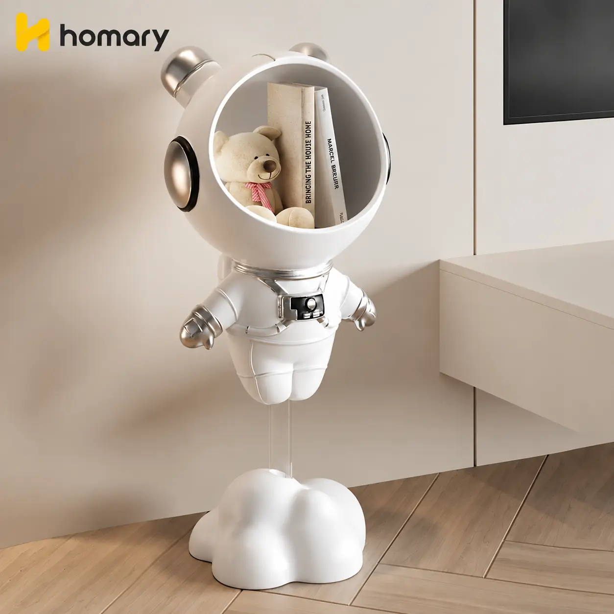 Homary Artful Astronaut Artificial Resin Statue - Collectible Figure Decor with Gold Floating Side Table, Storage, Resin Base, Home Decor Sculptures, Adds Playful Accent to Home Desks, Dorm Essential