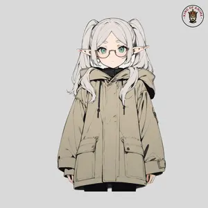 Frieren Waifu Sticker, Cute Elf Girl in Oversized Jacket with Glasses, Vinyl Anime Sticker for Laptop and Notebook Decor