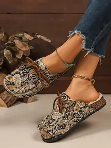 Paisley Pattern Slip-On Sneakers, & Design, Faux Fur Lining, Warm & Vintage Style, Fashionable Comfort Shoes