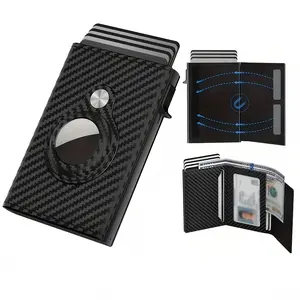 Men Multifunctional Smart Pop-Up RFID Blocking Credit Card Holder, For Air Tag Tri-fold Large Capacity Wallet, Minimalist Front Pocket Design, With ID Window Card Slots, Cash Pocket Card Holder Wallet, Carbon Fiber Pattern Credit Card Clip, Perfect Gift
