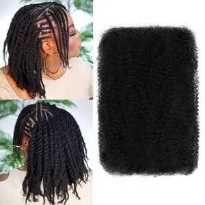 Spring Twist Hair Afro Kinkys Bulk Human Hair Marley Twist Braiding Hair Pre-Separated Cuban Twist Crochet Hair 10 Inch 40g Natural Black Color
