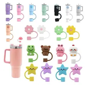 Straw Caps - Anti-Wrinkle Silicone Drinkware for 30 oz & 40 oz Straws Fits Animals Flowers 10 mm Size Cover Cup Reusable Hygienic Protection Easy to Clean