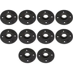 10 PACK 1/2" 4 Holes Floor Flange, Rustic Industrial Black Malleable Iron Floor Flange for Pipe Shelf Furniture Home Decor...