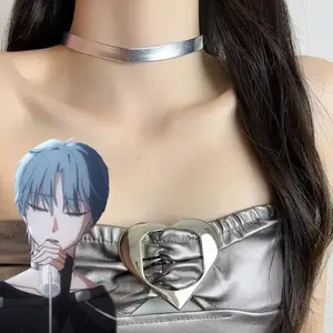 Anime Alien Stage Till Cosplay Choker Sliver Necklace Punk Leather Collar Alloy Chain Pendant Jewelry Unisex Party Accessories