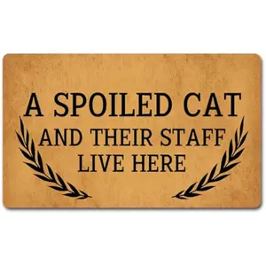Funny Welcome Doormat A Spoiled Cat and Their Staff Live HereDoormats for Entrance Personalized Non Slip Rubber Mat for Front Door Prank Gift Mats Kitchen Rugs and Mats