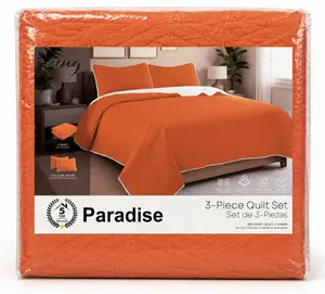 Paradise 3-Piece Quilted Bedspread Set – Solid Orange Quilt with 2 Matching Pillow Shams