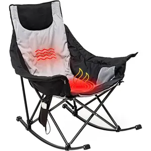Oversized Heated Camping Chair, Folding Rocking Camping Chairs with Luxury Padded Recliner,Carry Bag, 300 LBS Heavy Duty for Lawn/Outdoor/Picnic/Patio, Portable Rocker Camp Chair