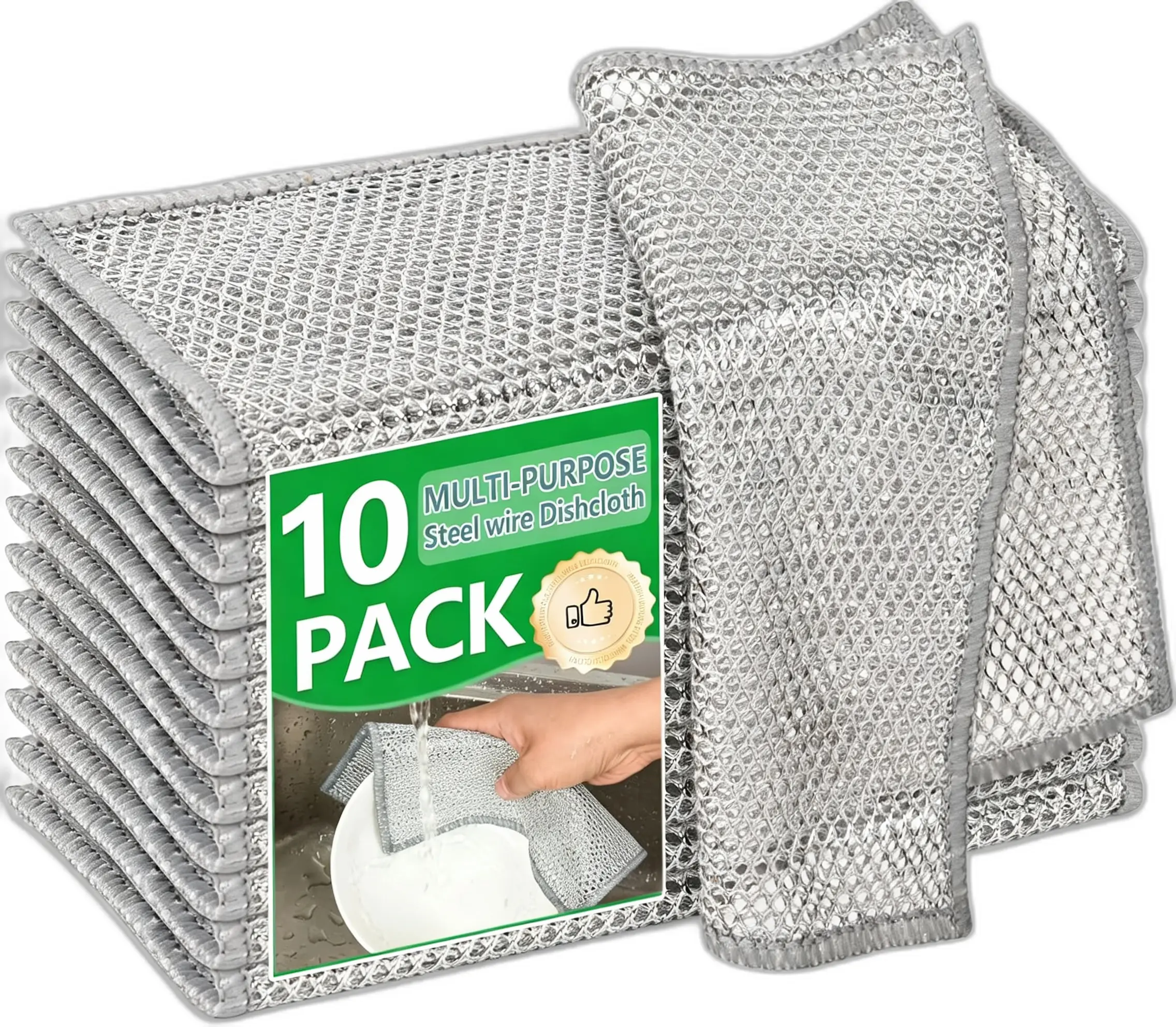 10 /20Pcs Double Layer Steel Wire Dishcloth,Multipurpose Non Scratch Wire Dishcloth for Wet and Dry Use,Powerful Cleaning Non-Scratch Wire Dishcloth Rag for Cookware, Sinks, Dishes, Stove Tops housekeeping essential