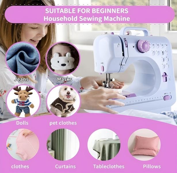 Mini Portable Sewing Machine 12 Built-in Stitches 2-Speed with Foot Pedal Ideal Gift for Beginners Kids Mom Home DIY Craft Projects