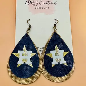 Gold star H baseball earrings