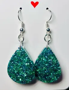 Handmade Resin Earrings - Teardrop Shape, Glittery Finish, Lightweight Design