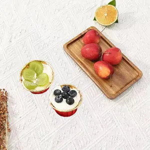 Wooden Teak Rectangular Tray, Large Simple Real Wood Storage Plate, Home Serving Tray for Desserts Fruits Snacks Drinks, Christmas Halloween Party