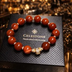 Celestone Red Agate Bracelet Handcrafted with Meaning Featuring Gold Accents and Elegant Design