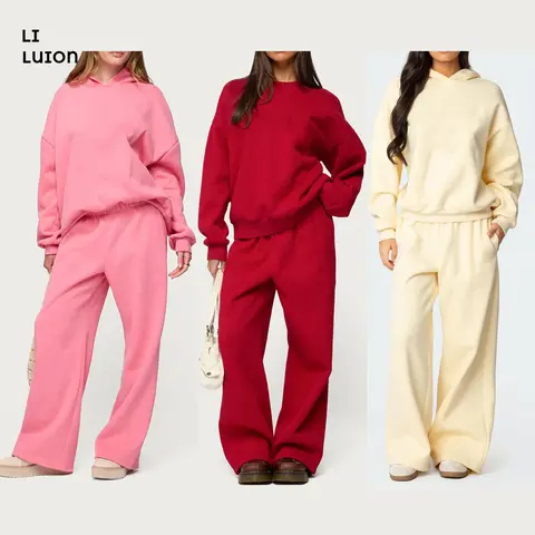 Women's Fall Winter Y2k Wide Leg Sweatpants High Elastic Waist Baggy Pants With Pockets