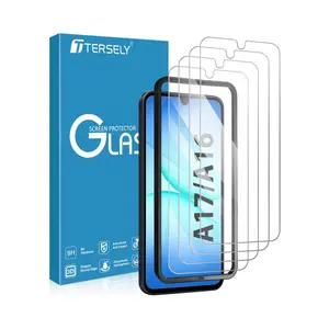 [4-Pack] T Tersely 9H Tempered Glass Screen Protector for Samsung Galaxy A16 4G/5G Smartphone, with Installation Alignment Frame, Support Fingerprint Unlock, Case Friendly, Anti-Scratch Film