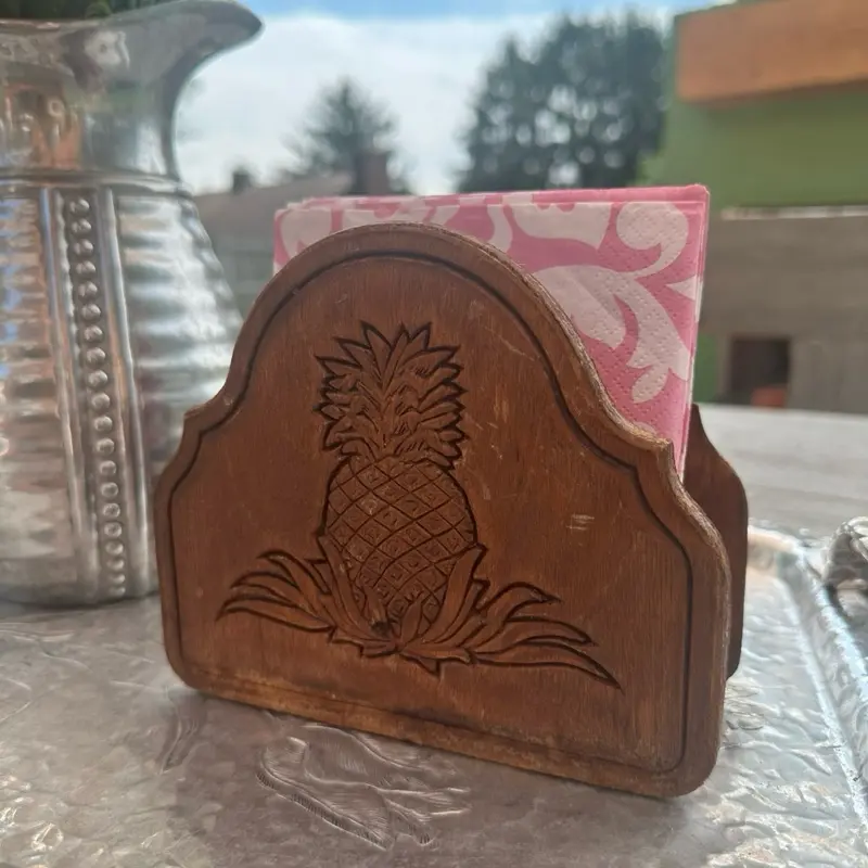 Vintage Pineapple MCM Wooden Napkin Holder