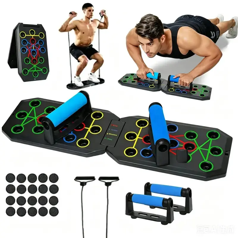 5-in-1 Push Up Board Fitness Kit, Portable Home Gym Workout Equipment with Resistance Bands, Detachable Push Up Handles for Chest, Shoulder, Back & Triceps Training, Strength Training Gear for Men & Women, Fitness Gift