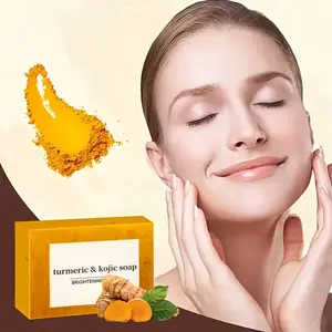 3pcs Handmade Turmeric Lemon Kojic Acid Soap Natural Ginger & Turmeric Face Wash,For Face &Body,Included Foaming Net,Gentle Exfoliating Soap for All Skin Types,Moisturizing,Christmas,Party,Wedding,Bridesmaid Gifts