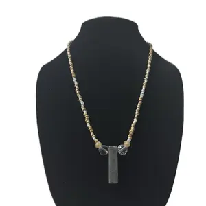 Teal White and Clear Beaded handmade necklace