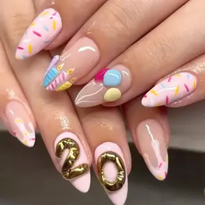 Personalized Press On Birthday Nails Set - Custom Age & Number Designs, 3D Cake Accents, Colorful Cute Options for Nail Art Decoration