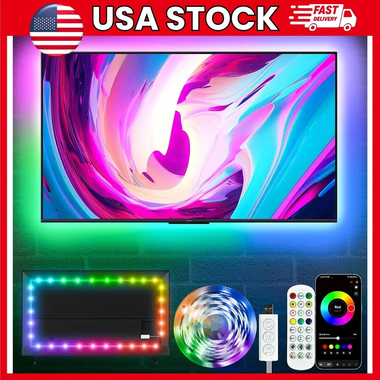 16.5 ft LED TV Backlight, RGB Color Changing Strip Lights for 45 to 75 in TVs and Monitors, USB Powered Smart App and Button Control, Music Sync Ambient Lighting for Bedroom and Gaming | tv led backlight,led lights for tv,rgb tv backlight,16.5 ft