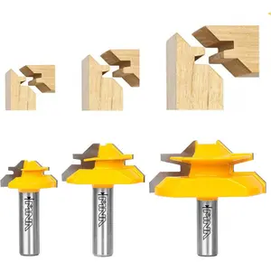 45 Degree Lock Miter Router Bit 3-Piece Set, for 1/2", 3/4", 1" Cutting Height, 1/2 Inch Shank.Easy to Create Lock Miter Joint