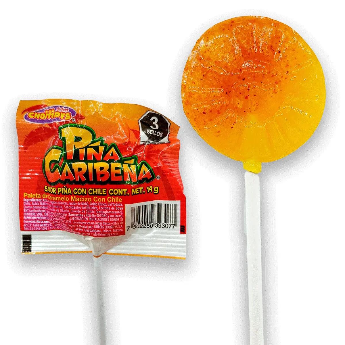 Chompys Piña Caribeña Paleta Sweet Snack Candy, 40-Piece Pack