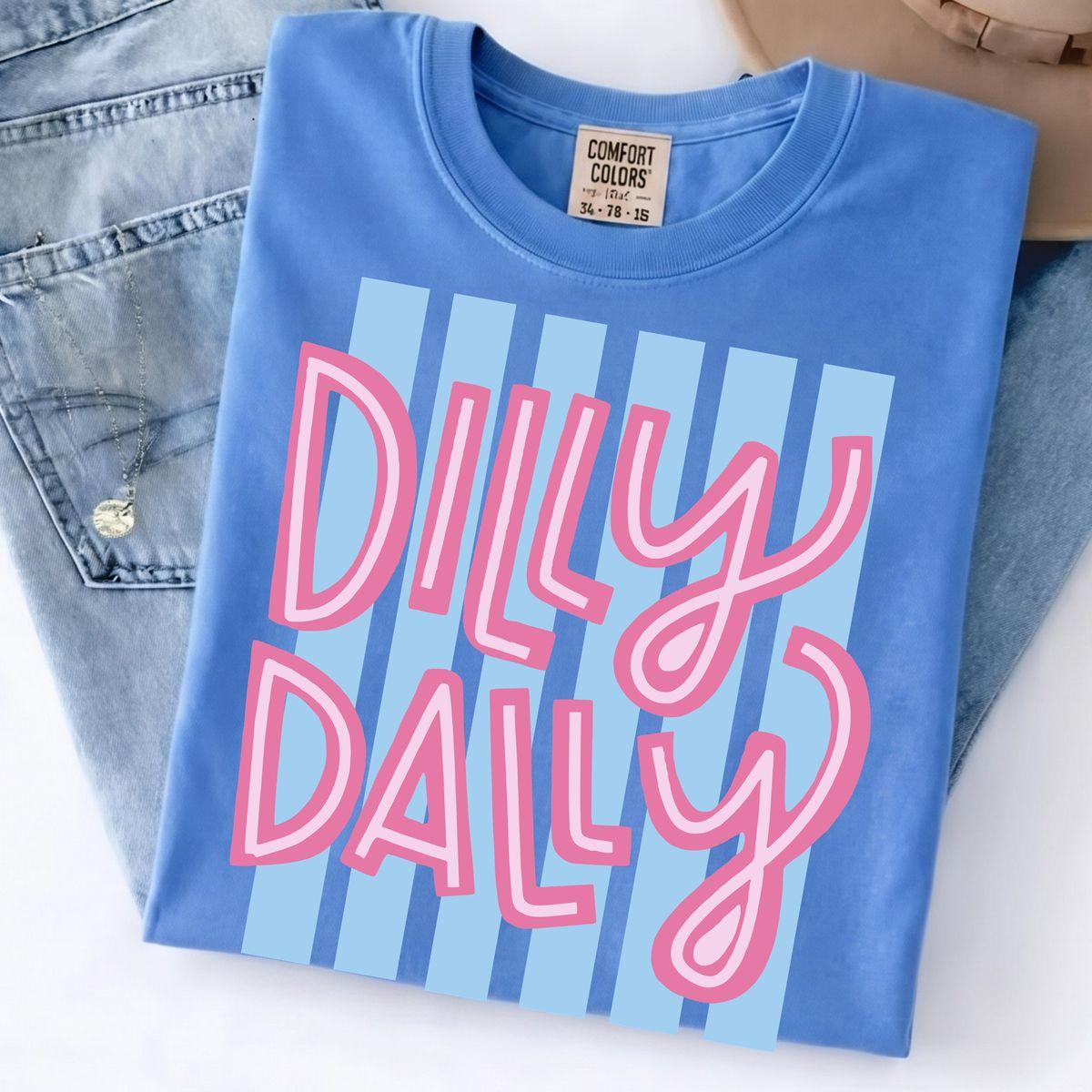 Comfort Colors Dilly Dally Colorful Stripe T Shirt, Preppy Girly Graphic Tee, Trendy Summer Style, Soft Lightweight Fabric, Breathable Fit, Unisex Streetwear Womenswear Outfit, Women Top
