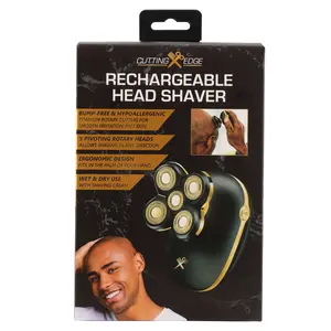 Cutting Edge Men Rechargeable Head Shaver - Bump-Free and Hypoallergenic Titanium Rotary Cutters for Smooth, Irritation-Free Skin