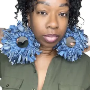 Distressed Denim Starburst Earrings - Bold Starburst Design, Unique Edgy Look, Rugged Denim Material