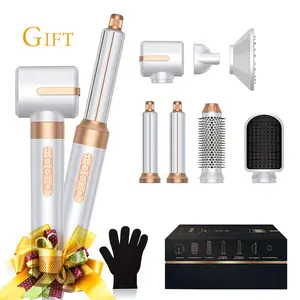 7-in-1 Salon Styler – Featuring 110,000 RPM Ionic Motor & Diffuser for Defined Curls, White & Gold Finish