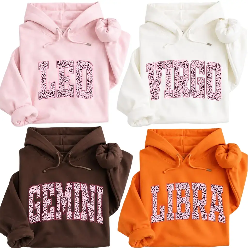 Full 12 ZODIAC Leopard Zodiac Hoodie, Leo Virgo Gemini Libra Astrology Sweatshirt, Pink Animal Print Horoscope Pullover, Birthday Gift for Women, Trendy Zodiac Sign Hoodie, Astrology Lover Gift -DarkFlex