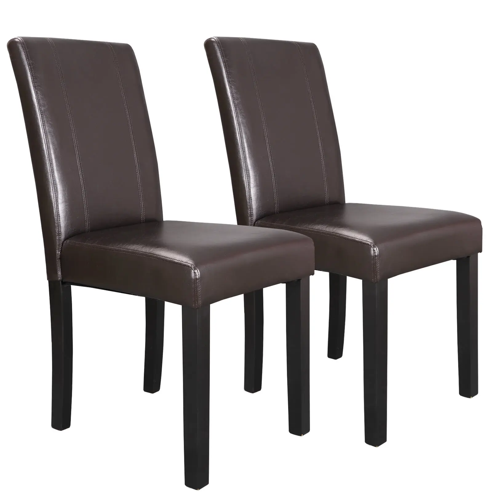 LEMY 2-Piece Simple Style Armless Legged Parson Chairs, Brown Contemporary Urban Leather Dining Room Seats, Dining Room Chairs, Armless Legged Chair