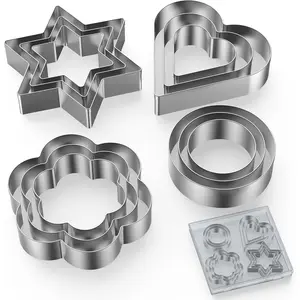 12-Piece Stainless Steel Cookie Cutters Set with Sturdy Storage Box Heart Star Flower & Round Shapes for Baking Halloween & Christmas Decor Food-Grade 304 Stainless Steel Safe to Use