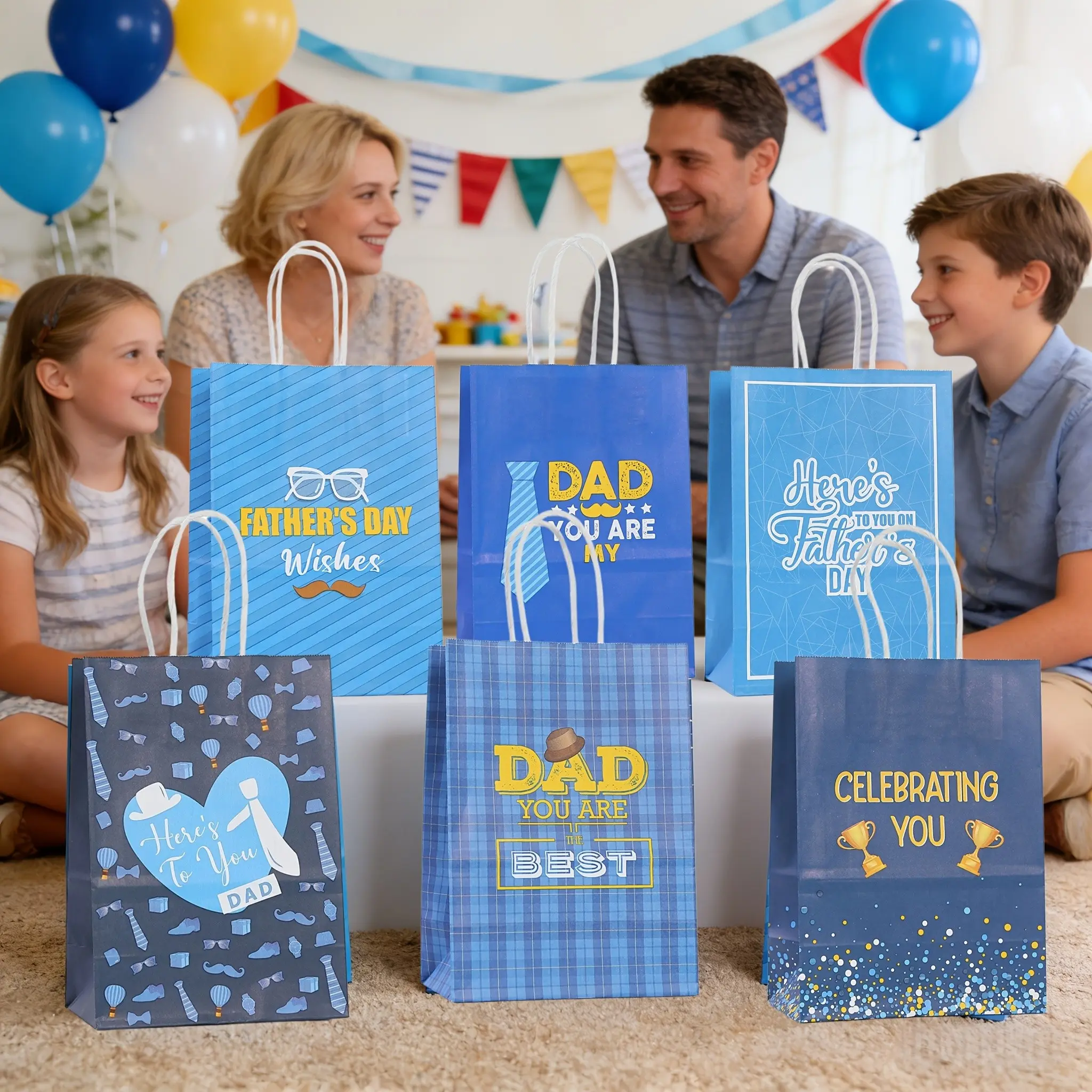 Father's Day Gift Bags, Perfect Present for Dad, Appreciation Gift, Handle Paper Bags for Party Gifts and Decorations, Ideal for Dad and Grandpa, Gift Wrapping Supplies