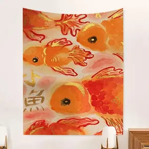 Koi Fish Pattern Tapestry, Vibrant Wall Art, Polyester Hanging Tapestry for Living Room, Bedroom, Dorm Decor, Vintage Room Decor, Perfect Gift with Free Accessories, Decoration Items