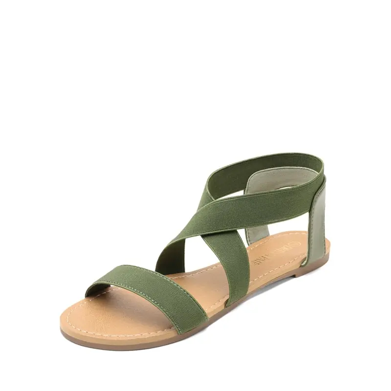 Dream Pairs Women's Sandals, Stylish Criss Cross Gladiator Flats, Lightweight Slip-On Footwear with Elastic Ankle Strap, Leather & Rubber Sole