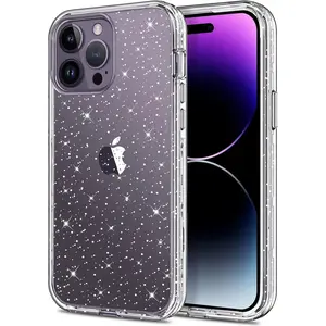 Entronix Glitter Clear Case for iPhone 14 Pro Max, Crystal Clear Sparkly Bumper Cover Smartphone Cellphone