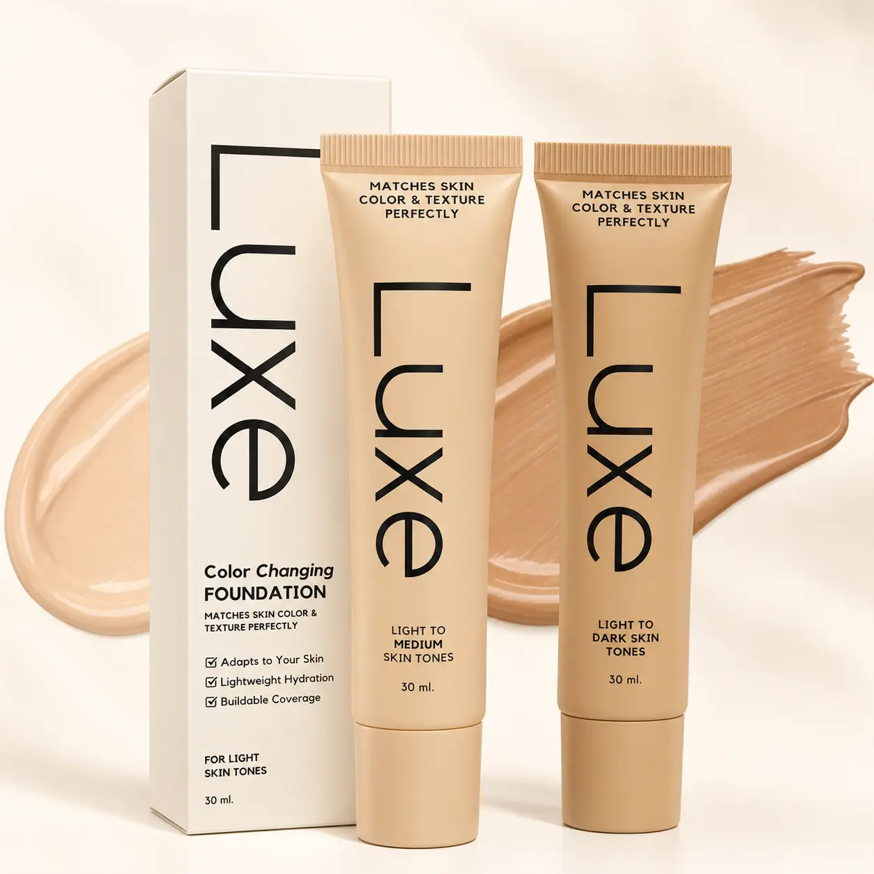 LUXE Color Changing Foundation, Tone-Adapting Liquid Makeup with Lightweight Hydration and Buildable Coverage, Light BL03 or Medium BL10, 30 mL