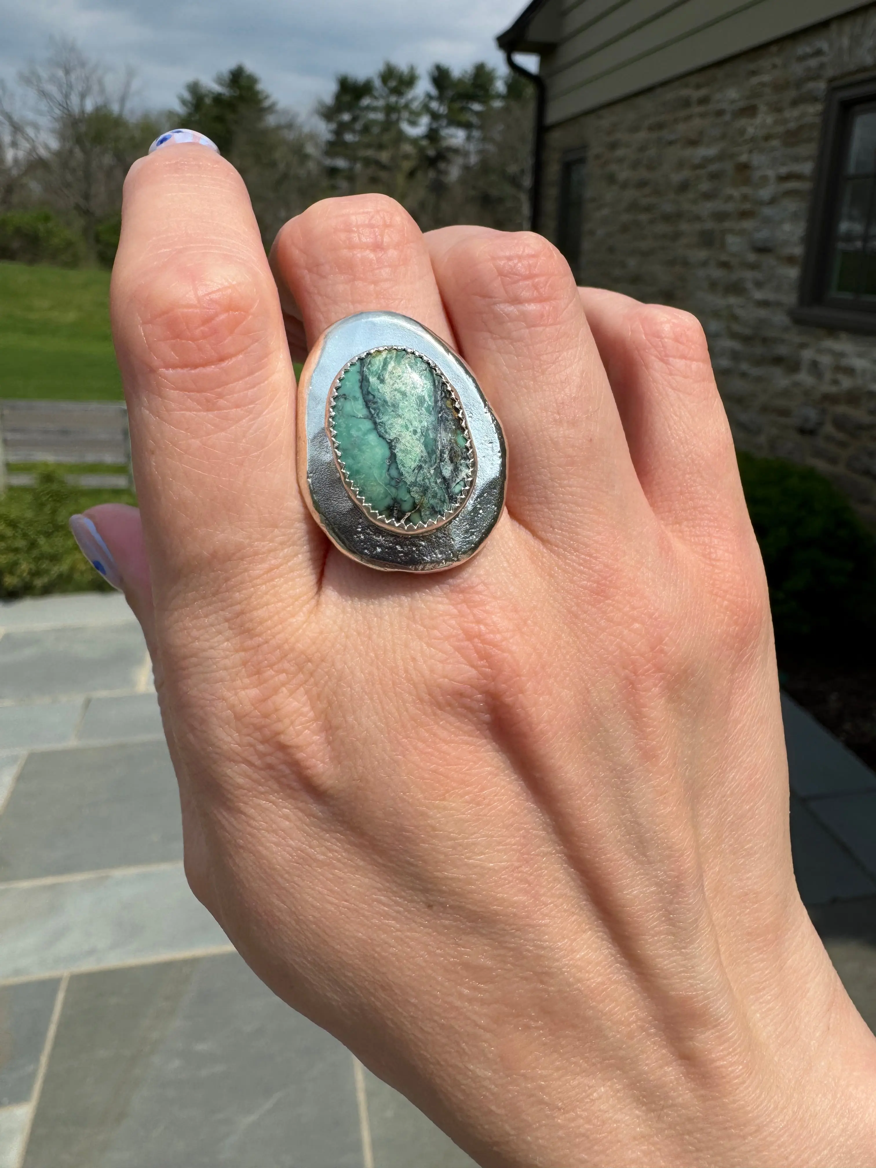 Crescent Lake Variscite Medallion Ring (Size 10.5-10.75)