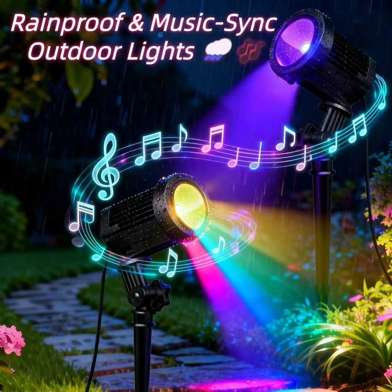car use dynamic stage projector LotusLamp X 2-Pack Solar Smart Spotlights APP & Remote Control Multicolor Warm White 213 Modes IP65 Waterproof 2200mAh for Garden Yard Pathway