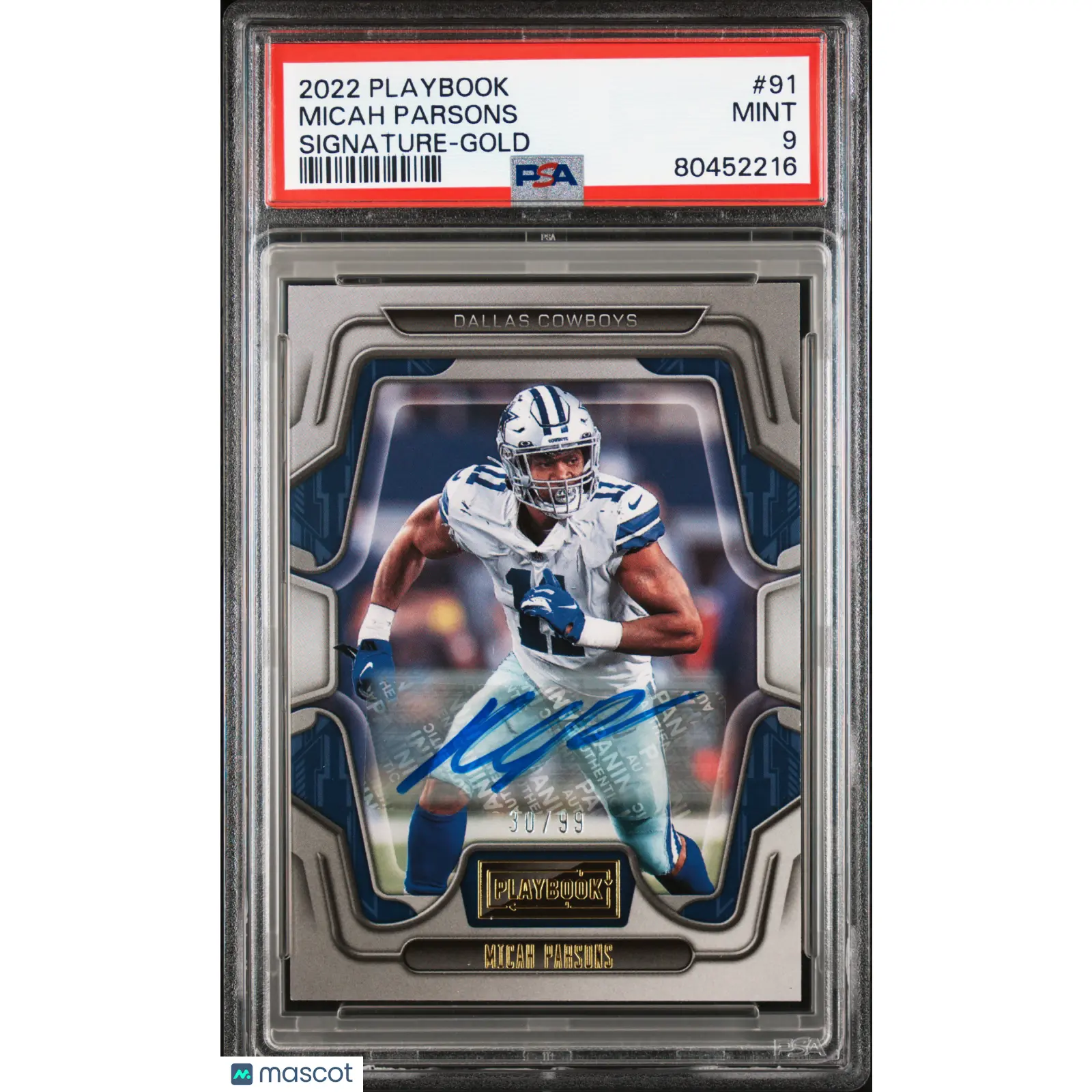 2022 Playbook Micah Parsons Signature Gold Autograph 30/99 PSA 9 Dallas Cowboys