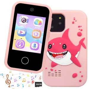 Cute Cartoon Shark Design Smart Phone, 2.8" Touch Screen Toddler Learning Play Multifunction Digital Toy Phone with Dual Camera & 32GB Card, Birthday Gifts for Kids