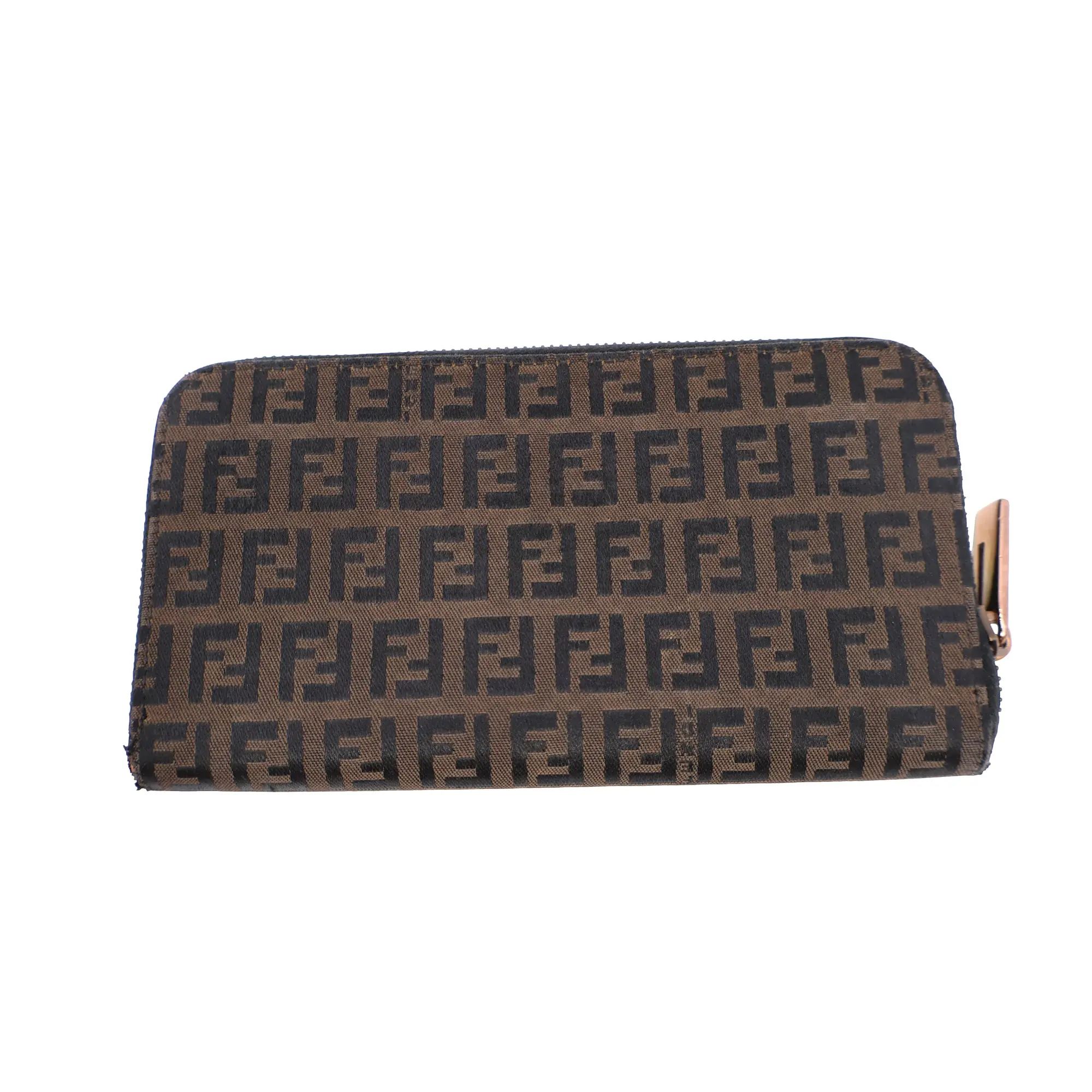 Pre-owned FENDI leather Small Leather Goods Zucca Canvas Zip Around Wallet (F2077)