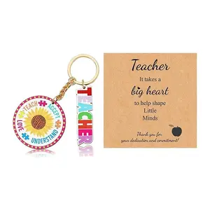 Veliora Gift B Teacher Keychain for Women Sunflower Pencil Apple Bag Charms Graduation Gifts 2026 Teacher Appreciation Gifts men accessories cuban link chain Adjustable Heart Rate Couples Bracelet Set