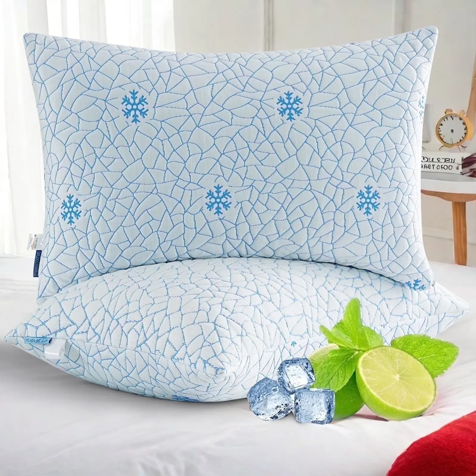【Set of 2】Queen Cooling Memory Foam Pillows for Sleeping, Adjustable Support, Heat Dissipation Tech, OEKO-TEX Certified (30"x20") - Cooling Bedding for Neck Care, Good Posture